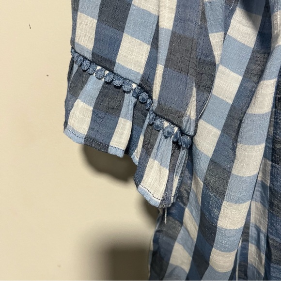 Robert Louis Plus Size Womens Size 3X Blouse Checkered Lace Neckline Boho Top - Picture 8 of 8